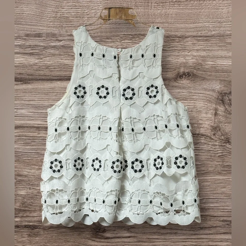 Anthropologie HD in Paris white crochet dot Lace swing dress top tank mod - Picture 2 of 5